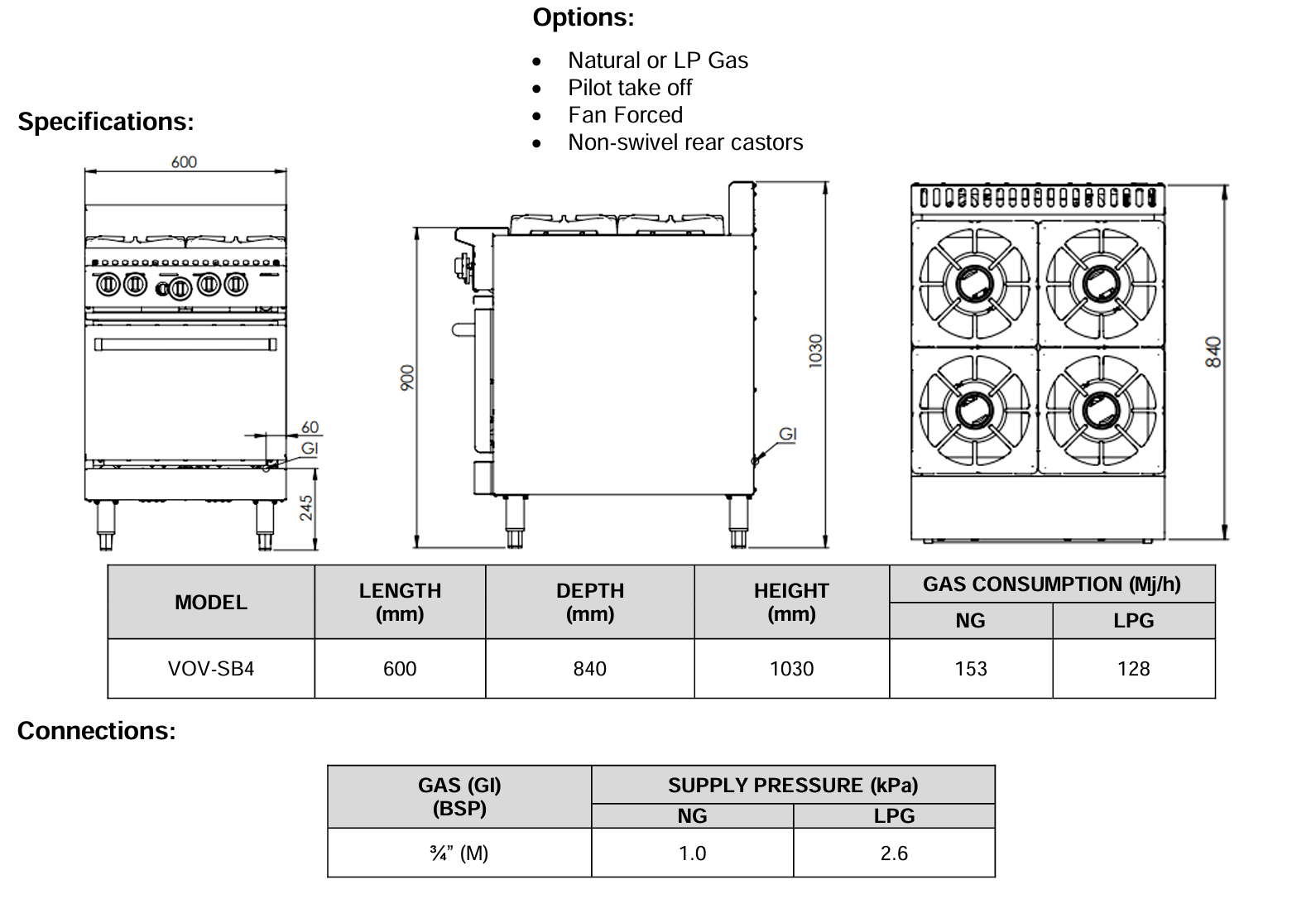 B+S Verro Four Burner Oven VOV-SB4