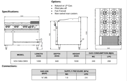 B+S Verro Combination Ovens with Six Burners & 300mm Char Broiler VOV-SB6-CBR3