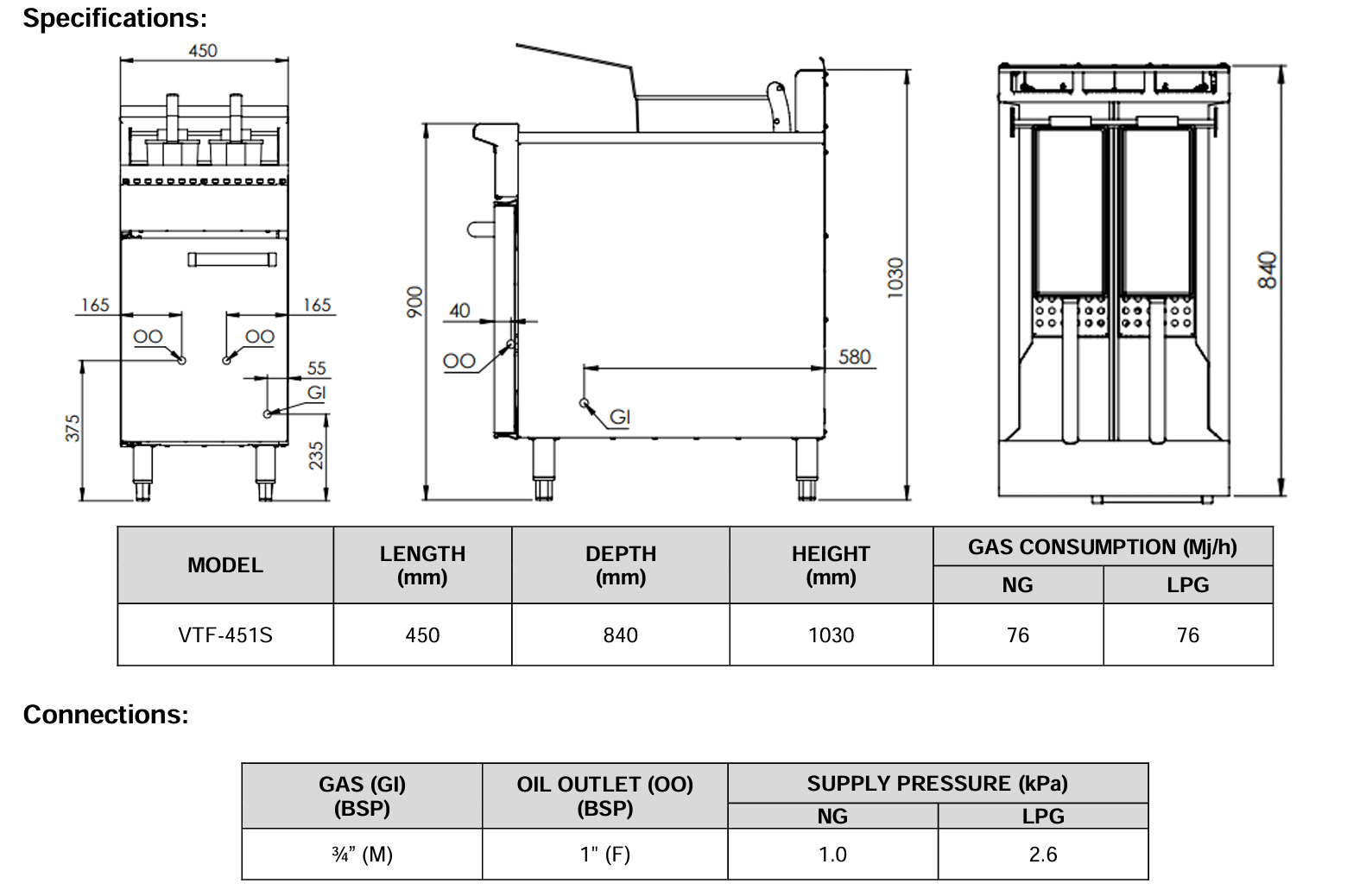 B+S Verro Turbo Fryers Split Pan VTF-451S
