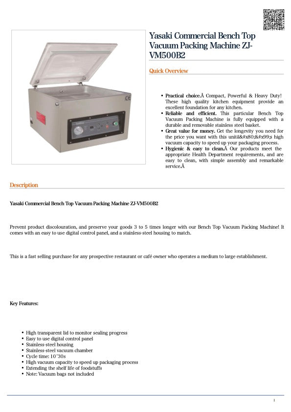 Yasaki Commercial Bench Top Vacuum Packing Machine ZJ-VM500B2