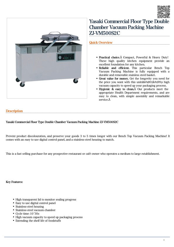 Yasaki Commercial Floor Type Double Chamber Vacuum Packing Machine ZJ-VM500S2C