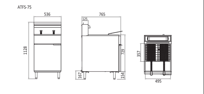 5 TUBES GAS DEEP FRYER W535 X D765 X H1128 COOKRITE ATFS-75-NG