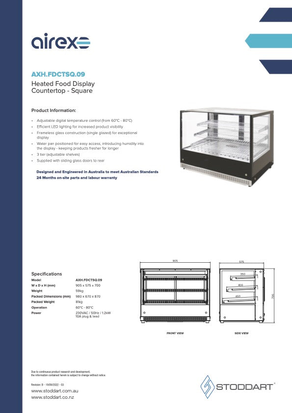 Airex  AXH.FDCTSQ.09  900 Series Countertop Heated Square Food Display
