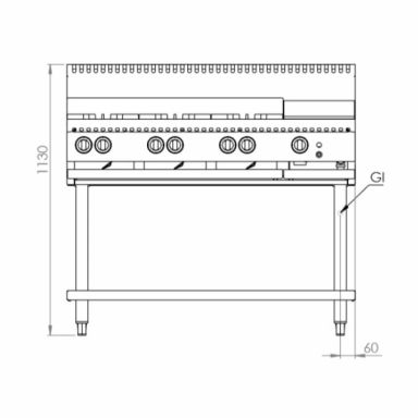 B+S Black Combination Six Open Burners & 300mm Grill BT-SB6-GRP3