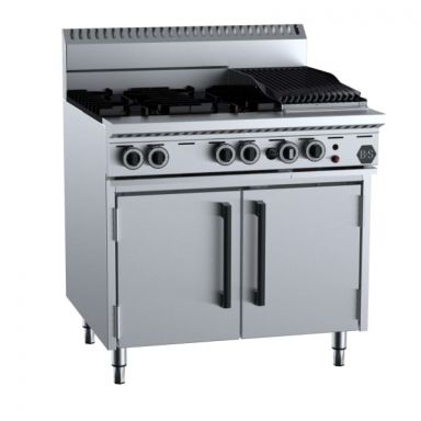 B+S Black Oven with 300mm Char Broiler & Four Open Burners OV-SB4-CBR3