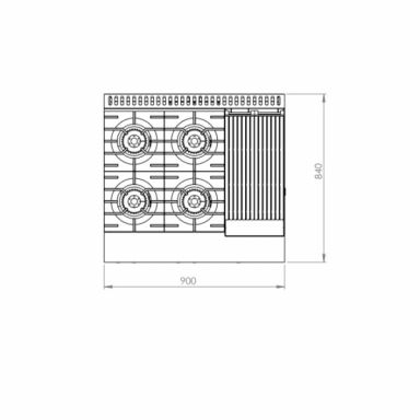 B+S Black Oven with 300mm Char Broiler & Four Open Burners OV-SB4-CBR3