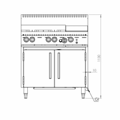B+S Black Oven with 300mm Grill Plate & Four Open Burners OV-SB4-GRP3
