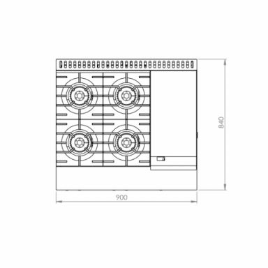 B+S Black Oven with 300mm Grill Plate & Four Open Burners OV-SB4-GRP3