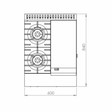 B+S Black Oven with 300mm Grill Plate & Two Open Burners OV-SB2-GRP3
