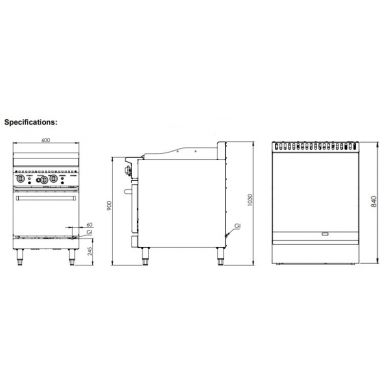 B+S Black Oven With 600mm Grill Plate OV-GRP6