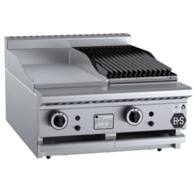 B+S Black Combination Tops 300mm Grill Plate & 300mm Char Broiler Bench Mounted BT-GRP3-CBR3BM