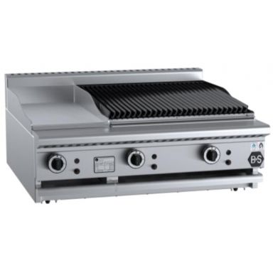 B+S Black Combination Tops 300mm Grill Plate & 600mm Char Broiler Bench Mounted BT-GRP3-CBR6BM