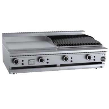 B+S Black Combination Tops 600mm Grill Plate & 600mm Char Broiler Bench Mounted BT-GRP6-CBR6BM