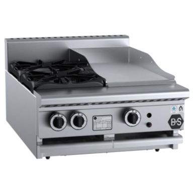 B+S Black Combination Tops Two Open Burners & 300mm Grill Plate Bench Mounted BT-SB2-GRP3BM