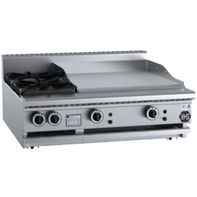 Sale B+S Black BT-SB2-GRP6BM Gas Combination Two Open Burners & 600mm Grill Plate - Bench Mounted