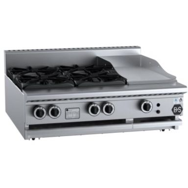 B+S Black Combination Tops Four Open Burners & 300mm Grill Plate Bench Mounted BT-SB4-GRP3BM