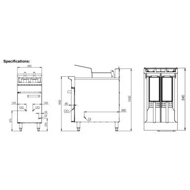 B+S Black Turbo Fryers Split Pan TF-451S