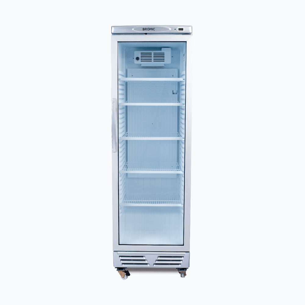 Bromic - Upright Display Fridge - 372L - 1 Door - Flat Glass - White with Silver Trim