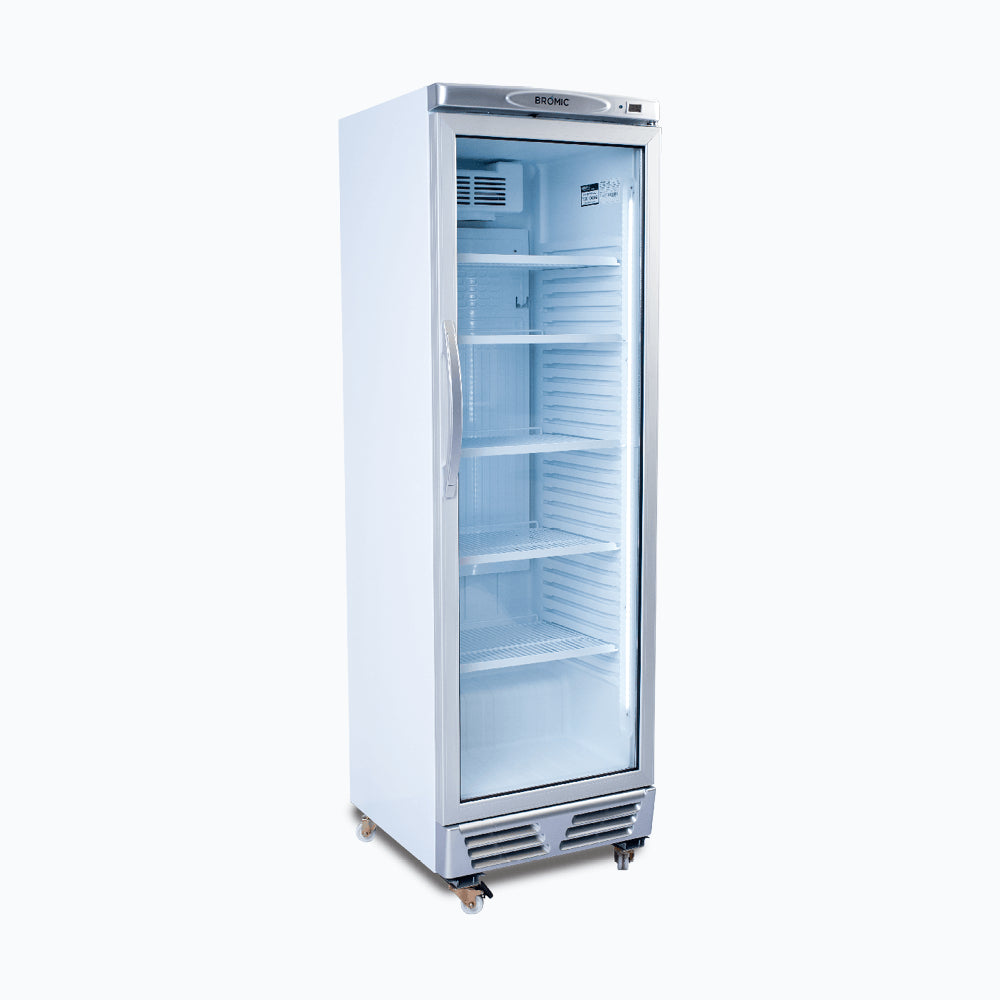 Bromic - Upright Display Fridge - 372L - 1 Door - Flat Glass - White with Silver Trim