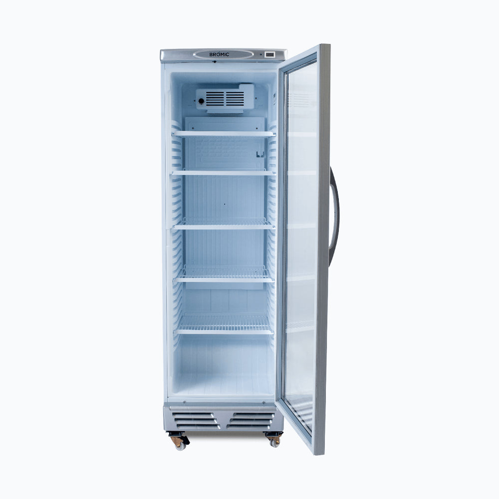 Bromic - Upright Display Fridge - 372L - 1 Door - Flat Glass - White with Silver Trim