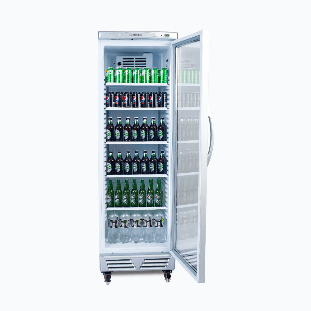 Bromic - Upright Display Fridge - 372L - 1 Door - Flat Glass - White with Silver Trim