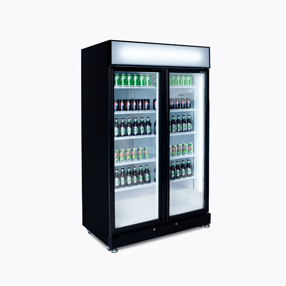 Bromic - Upright Display Fridge - 885L - 2 Doors - Flat Glass - Black