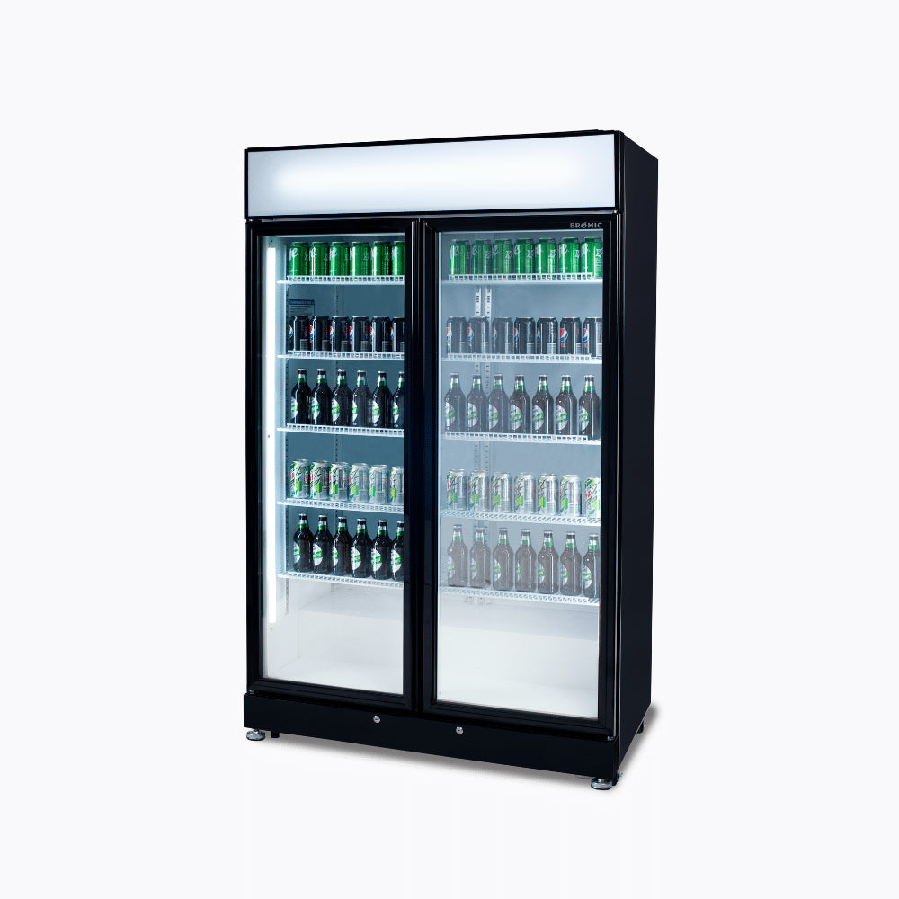 Bromic - Upright Display Fridge - 885L - 2 Doors - Flat Glass - Black
