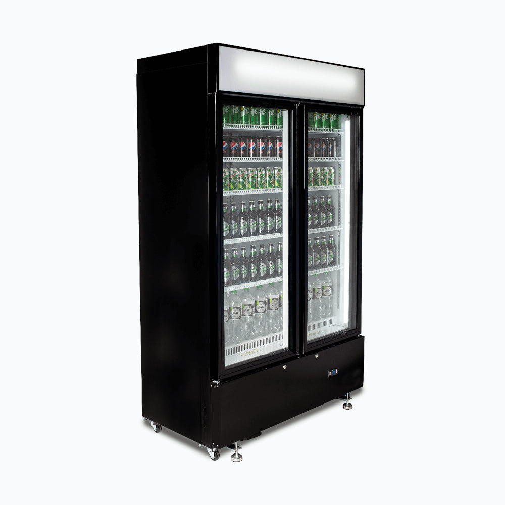Bromic - Upright Display Fridge - 960L - 2  Doors - Flat Glass - Cassette - Black