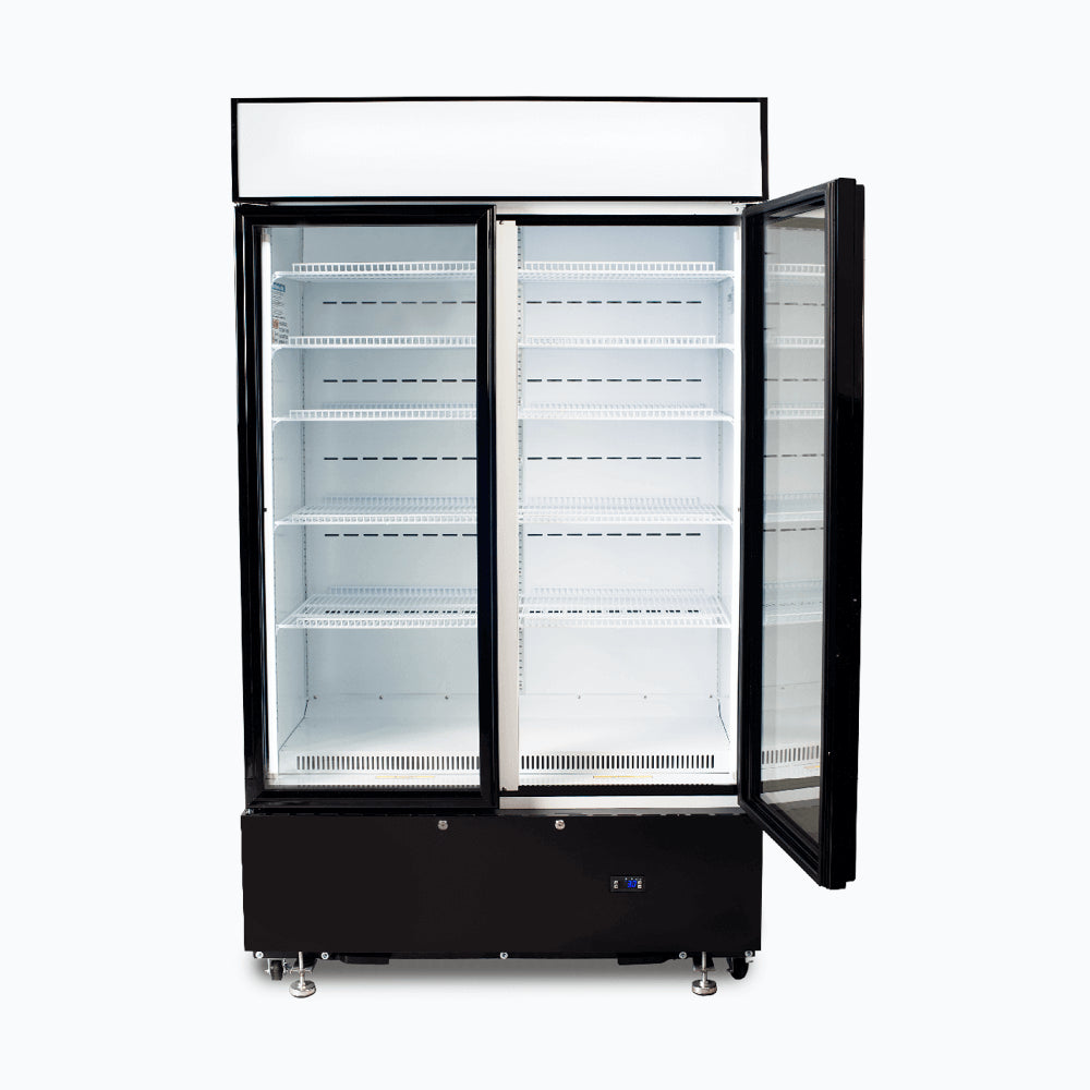 Bromic - Upright Display Fridge - 960L - 2  Doors - Flat Glass - Cassette - Black