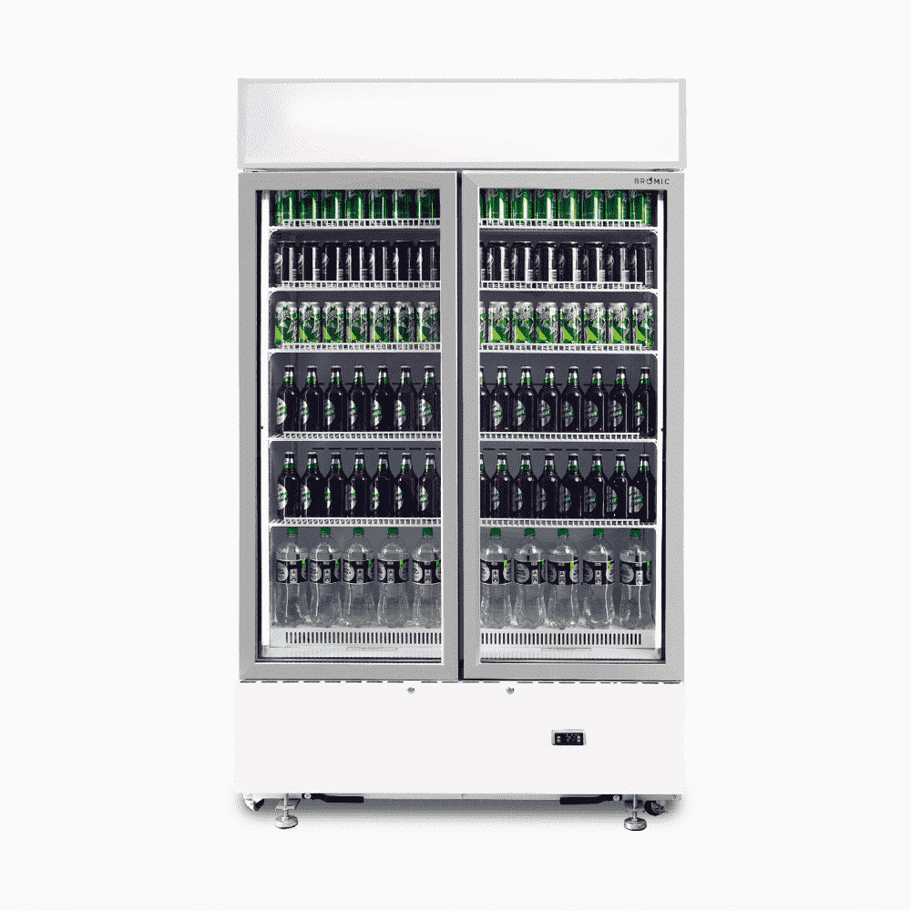 Bromic - Upright Display Fridge - 960L - 2 Doors - Flat Glass - Cassette - White