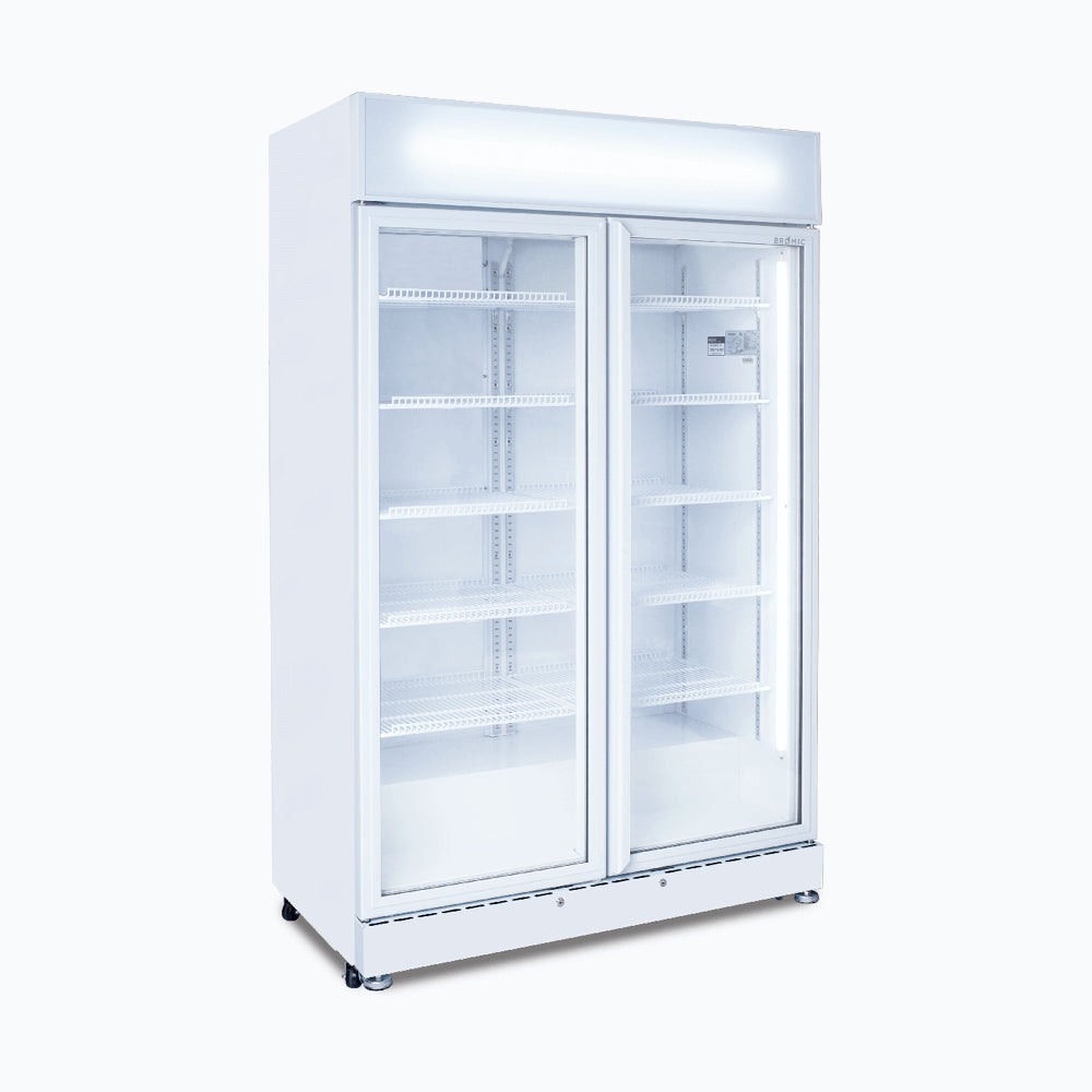 Bromic - Upright Display Fridge - 885L - 2 Doors - Flat Glass - White