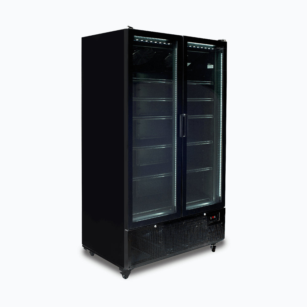 Bromic - Upright Display Fridge - 1126L - 2 Door - Flat Glass - Black