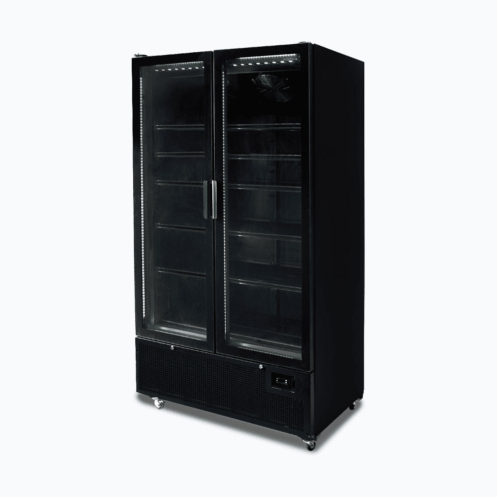 Bromic - Upright Display Fridge - 1126L - 2 Door - Flat Glass - Black