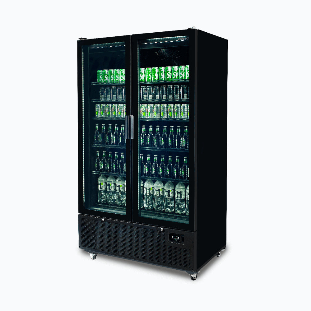 Bromic - Upright Display Fridge - 1126L - 2 Door - Flat Glass - Black
