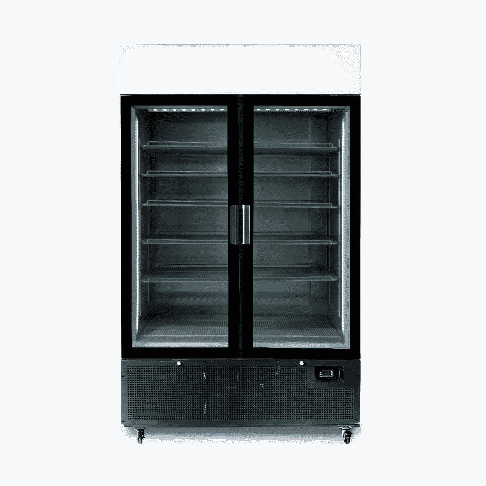 Bromic - Upright Display Fridge - 1082L - 2 Door - Flat Glass - Lightbox - Black
