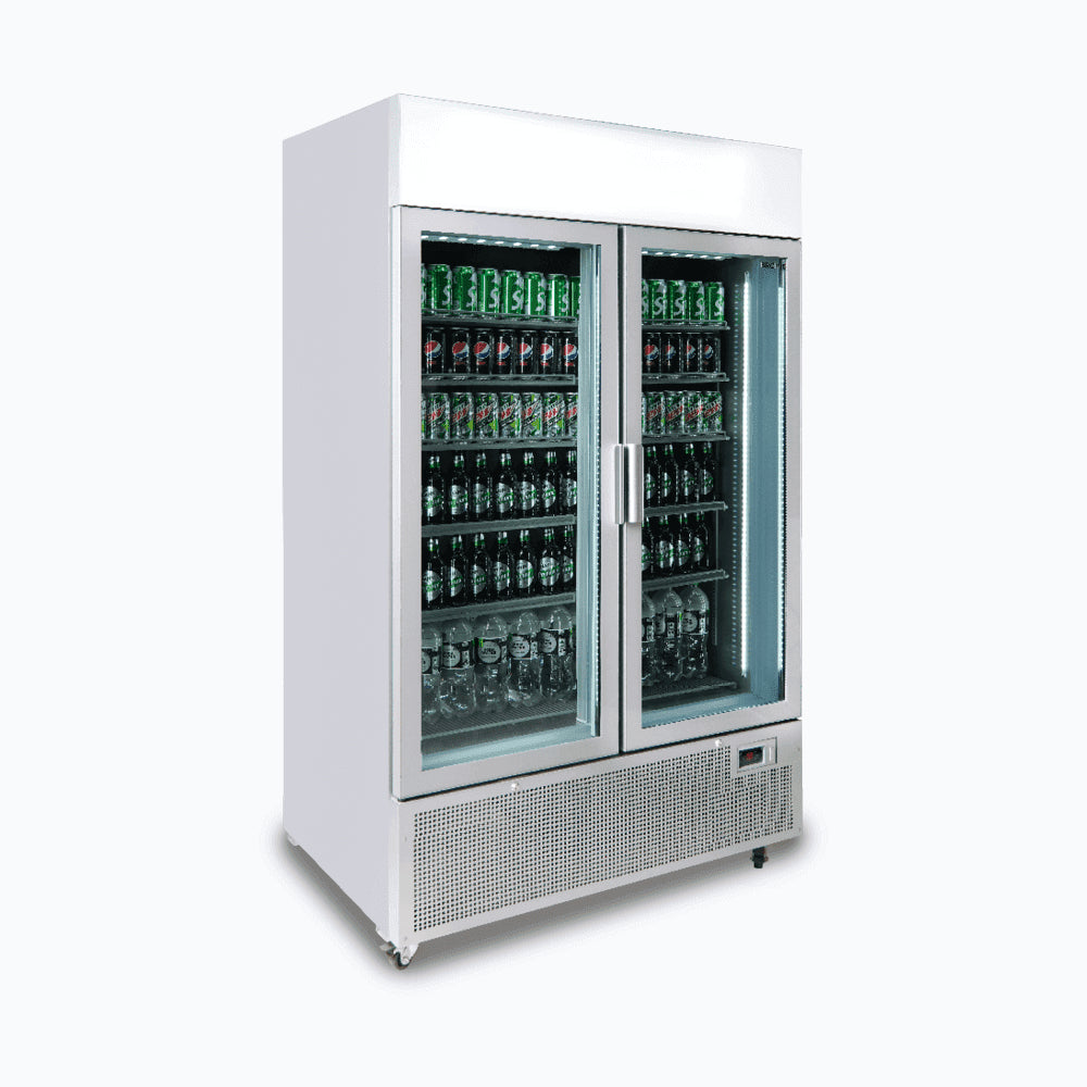 Bromic - Upright Display Fridge - 1082L - 2 Door - Flat Glass - Lightbox - Silver