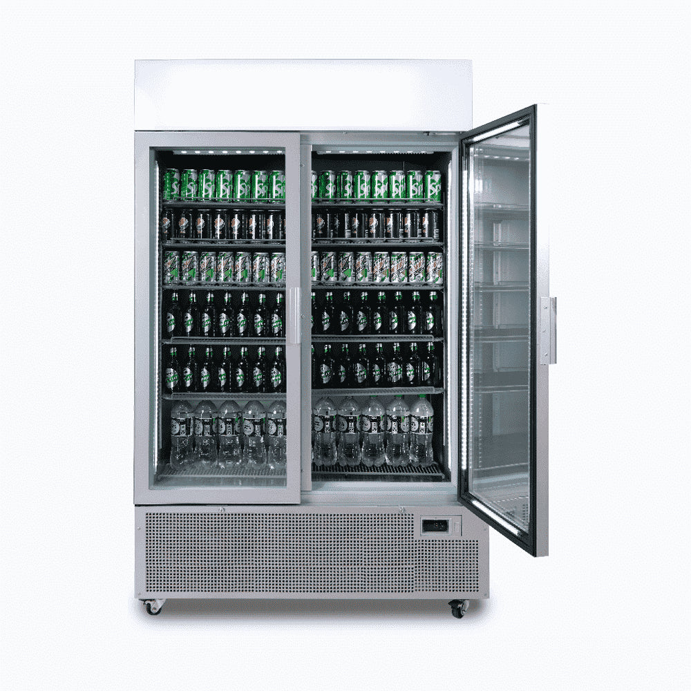 Bromic - Upright Display Fridge - 1082L - 2 Door - Flat Glass - Lightbox - Silver