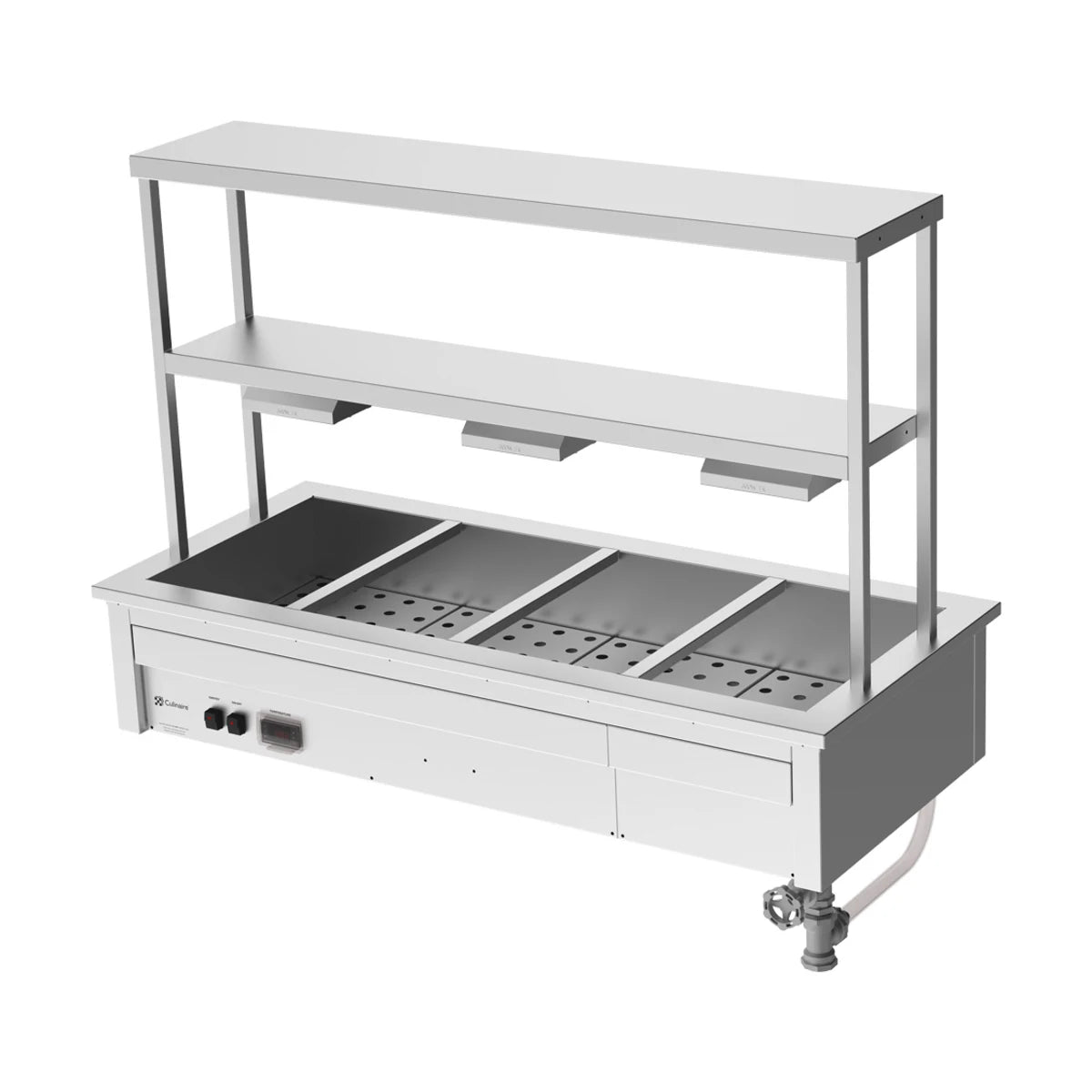 Culinaire Drop In Bain Marie with Double Gantry & Heat Lamps to Bottom Shelf CH.BM.D.GDB.3