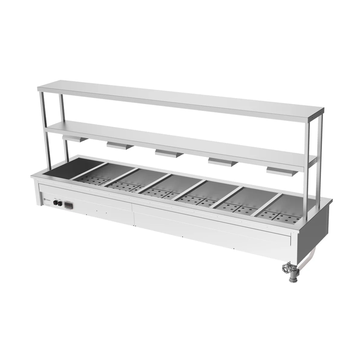 Culinaire Drop In Bain Marie with Double Gantry & Heat Lamps to Bottom Shelf CH.BM.D.GDB.7