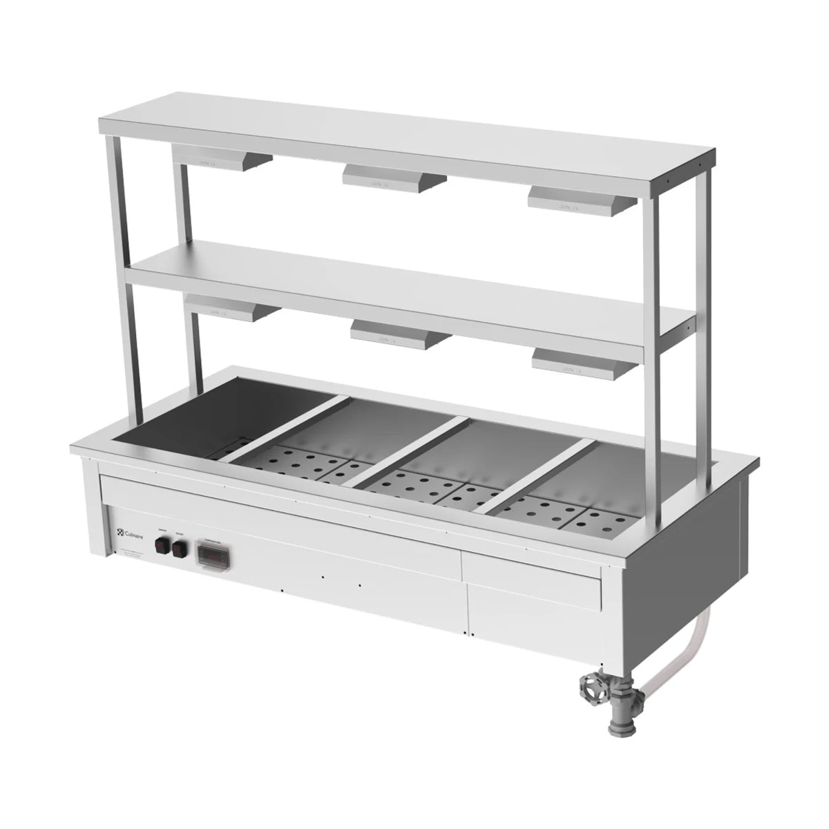 Culinaire Drop In Bain Marie with Double Gantry & Heat Lamps to Bottom & Top Shelves CH.BM.D.GDD.4