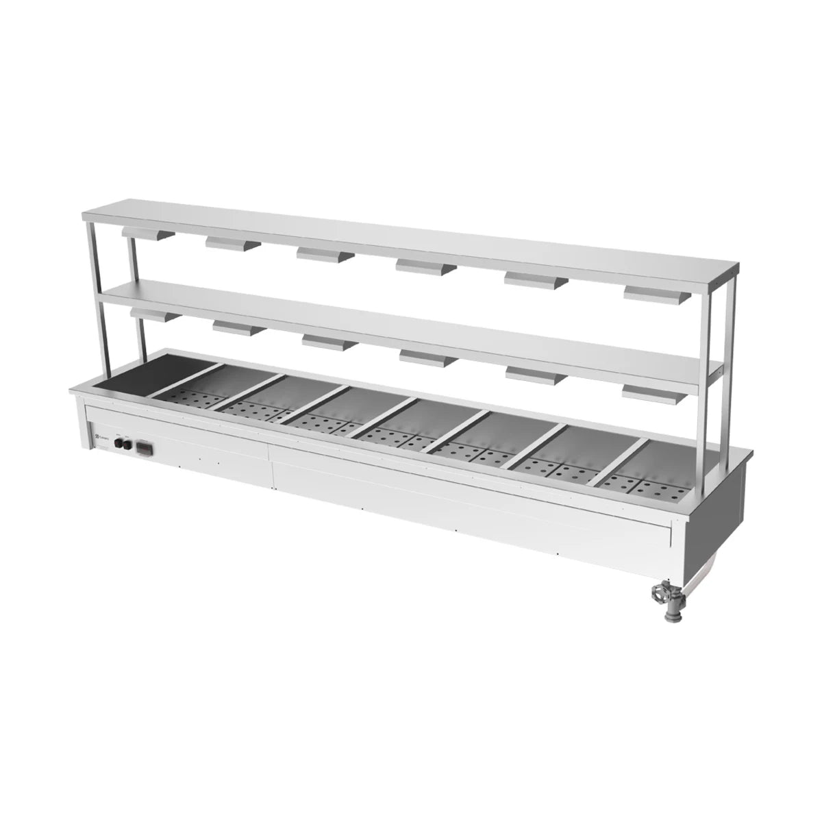 Culinaire Drop In Bain Marie with Double Gantry & Heat Lamps to Bottom & Top Shelves CH.BM.D.GDD.8