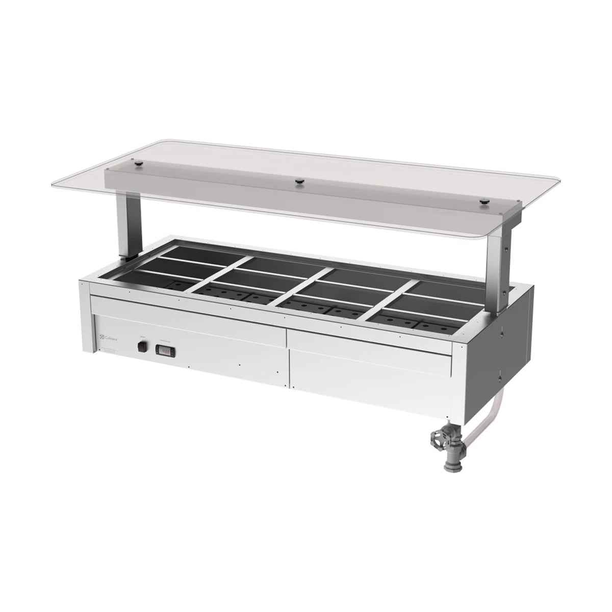 Culinaire Under Bench Counter Line Bain Marie With Flat Glass Gantry CH.BMC.U.GSF.4
