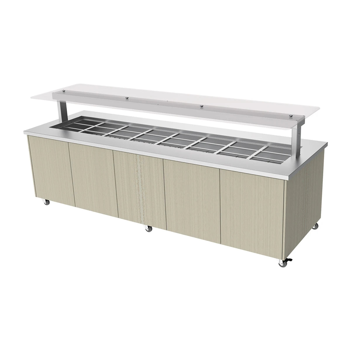 Culinaire Heated Mobile Island Buffet - Stainless Steel Top and Joinery Panels - Flat Glass Gantry C