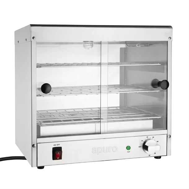 Apuro Pie Warmer 30 Capacity - 350W | Holds 30 pies | Internal Light | Glass Sliding Doors