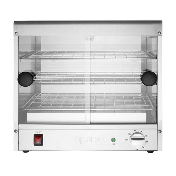 Apuro Pie Warmer 30 Capacity - 350W | Holds 30 pies | Internal Light | Glass Sliding Doors