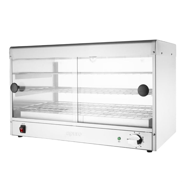 Apuro Economy Pie Warmer 60 Capacity - 700W | 60 pie capacity | Internal Light | Glass sliding Doors