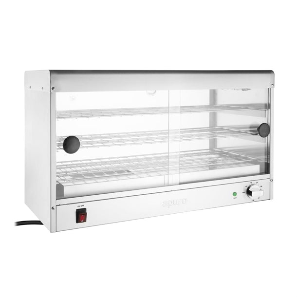 Apuro Economy Pie Warmer 60 Capacity - 700W | 60 pie capacity | Internal Light | Glass sliding Doors