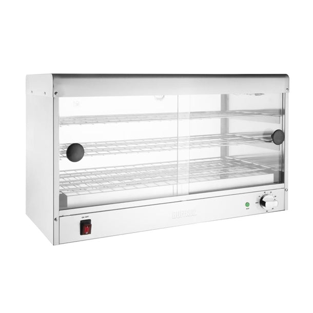 Apuro Economy Pie Warmer 60 Capacity - 700W | 60 pie capacity | Internal Light | Glass sliding Doors