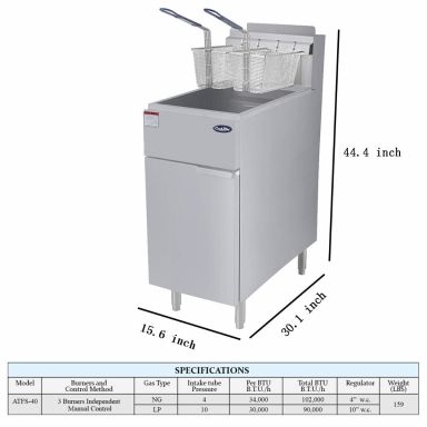 COOKRITE ATFS-40  3 TUBES GAS DEEP FRYER 26.4L