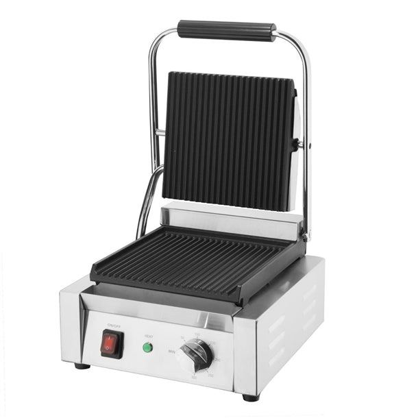 Apuro Bistro Ribbed Contact Grill - Power: 1.5kW | Single grill | Ribbed upper & lower plates